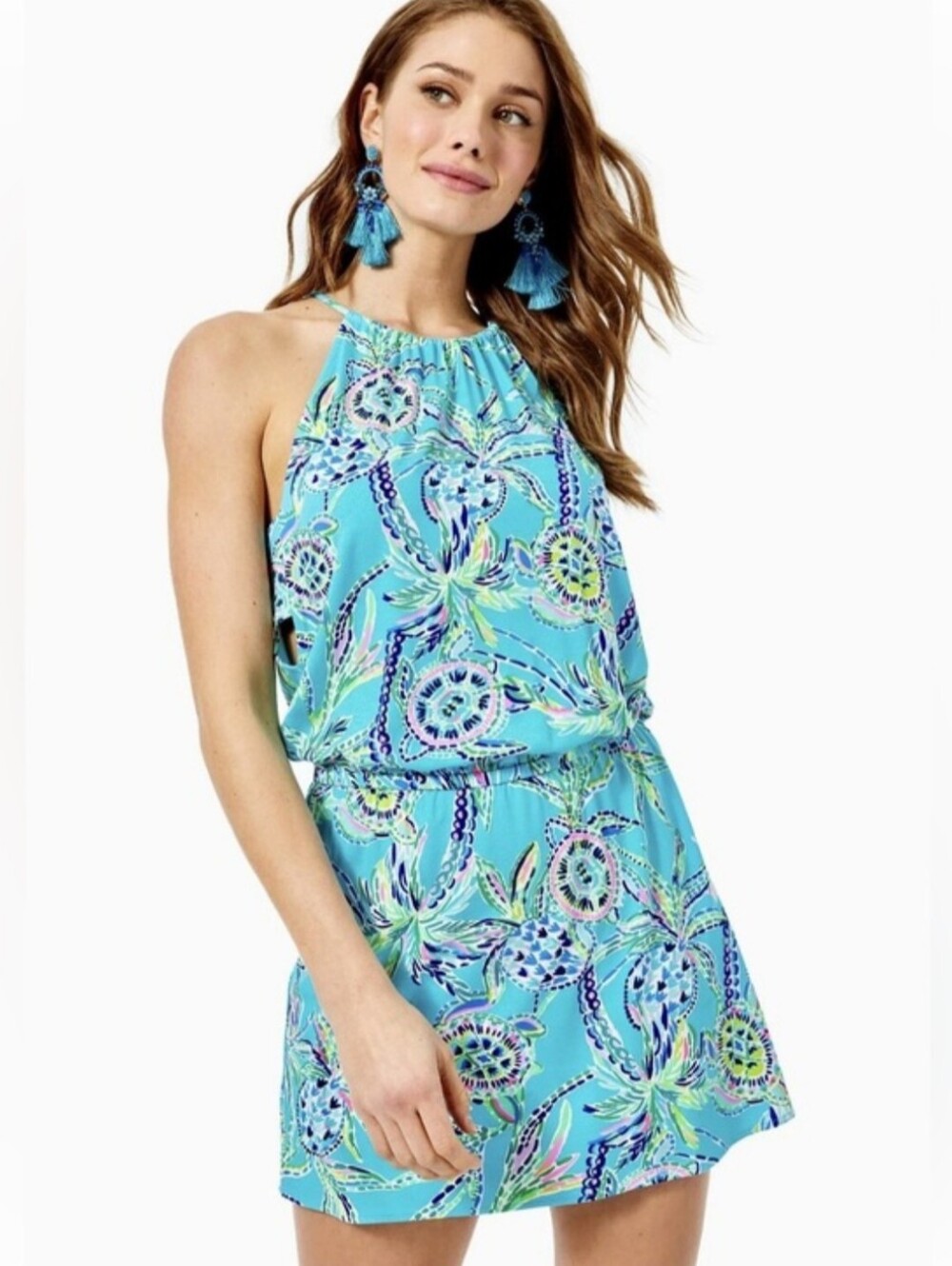 Lilly Pulitzer Gianni Blue Sleeveless Skort Romper Tropical Turtle Size Small